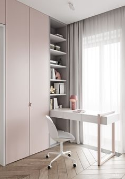 corner wardrobe with a study table